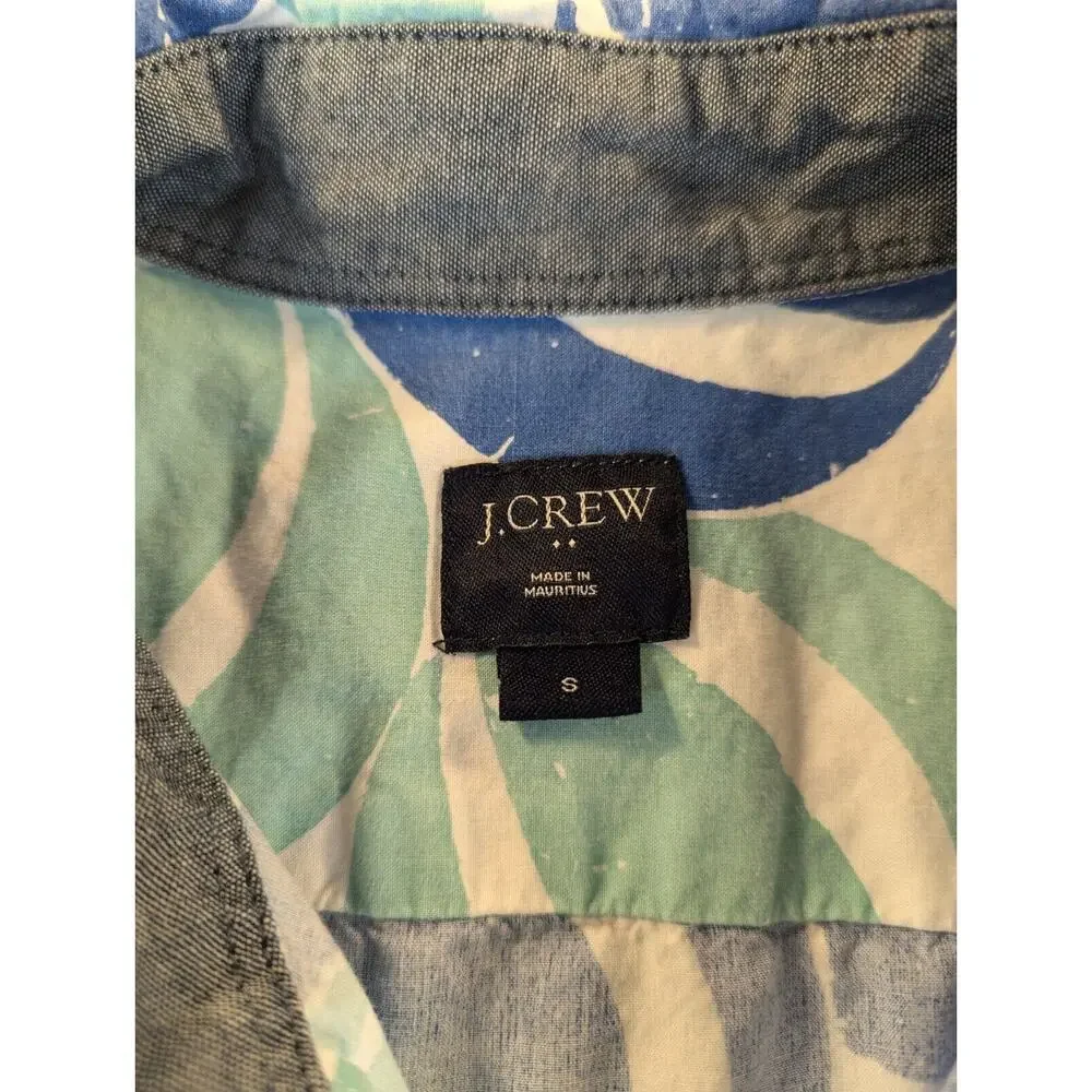 J. Crew Shirt Mens Small Button Down Blue Short Sleeve All Over Print Coastal